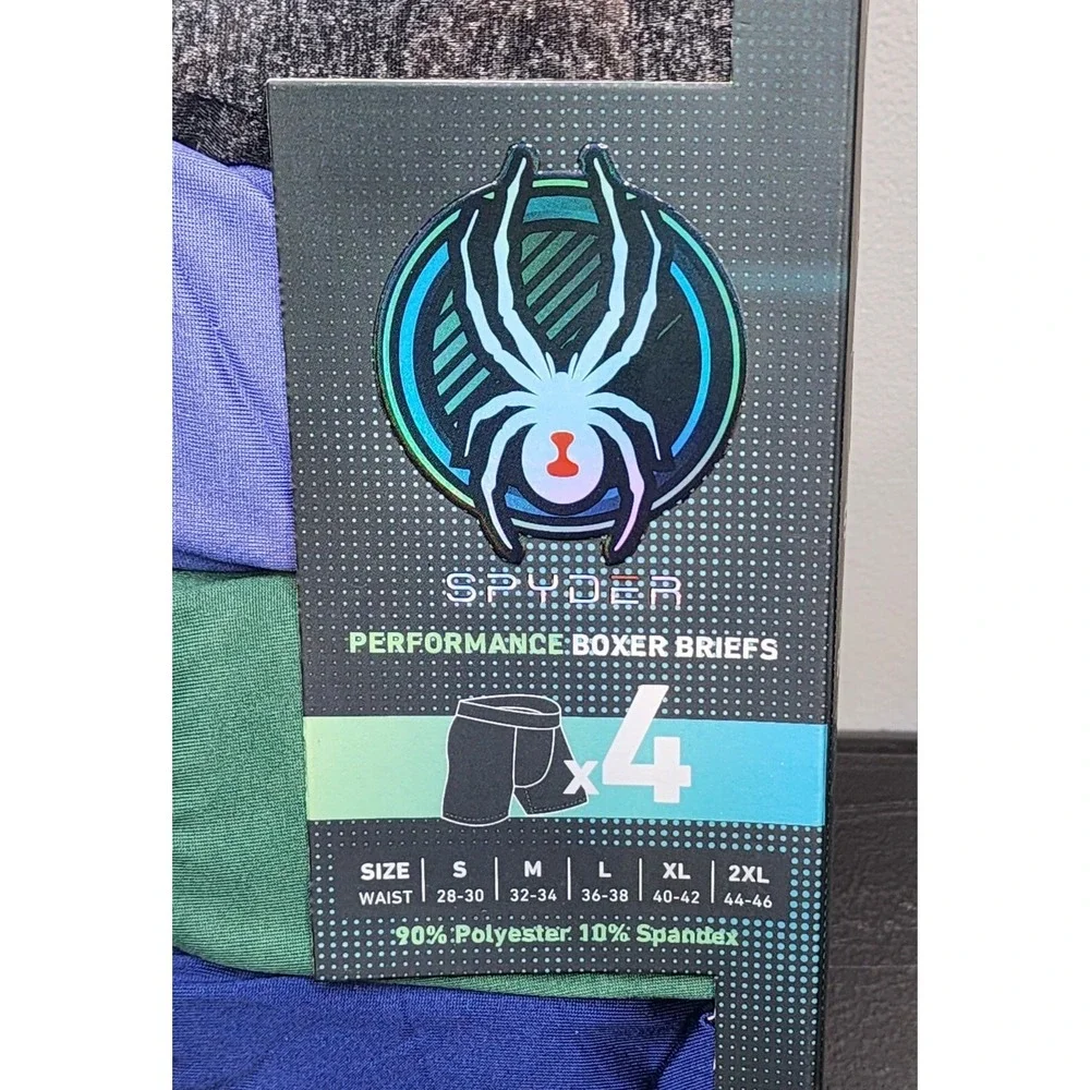 Spyder Performance Boxer Briefs Men's Large Gray Blue‎ Green Navy 4 Pack NIB
